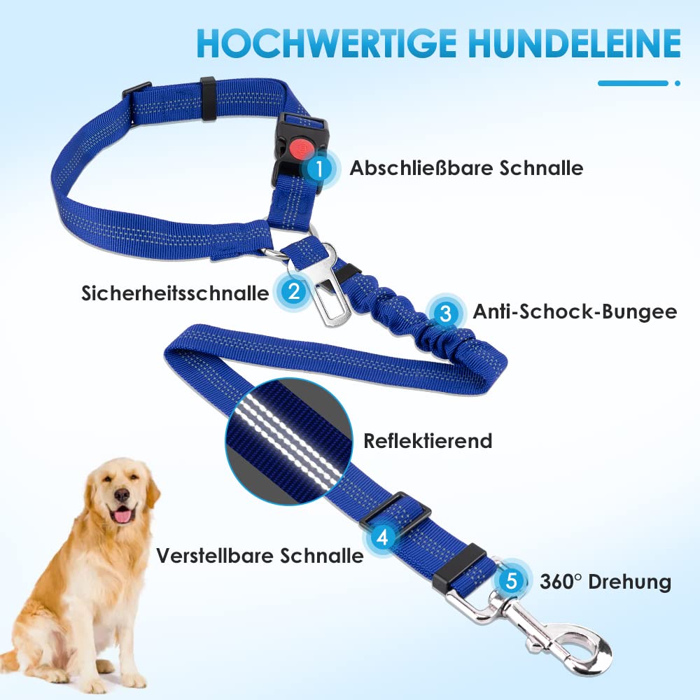Lukovee Hunde-Auto-Sicherheitsgurt, 2 Stück – Verstellbar, Mit Elastischem Bungee, Für Kopfstützen
