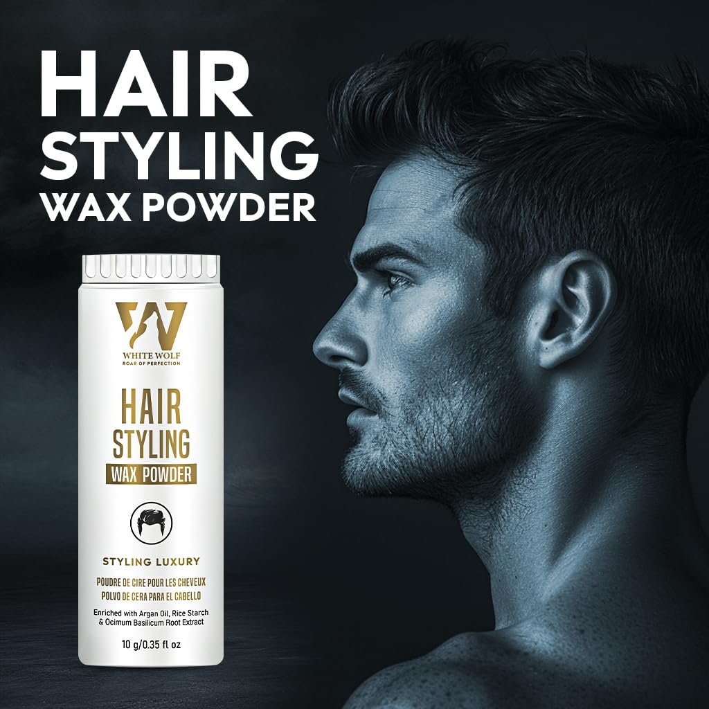 White Wolf Hair Styling Powder Wax for Men – Matte Finish, Strong Hold & Volumizing Hair Powder with Rice Starch, Argan Oil & Basil Extract – Texturizing & Oil Control Hair Styling Product – 10g 1