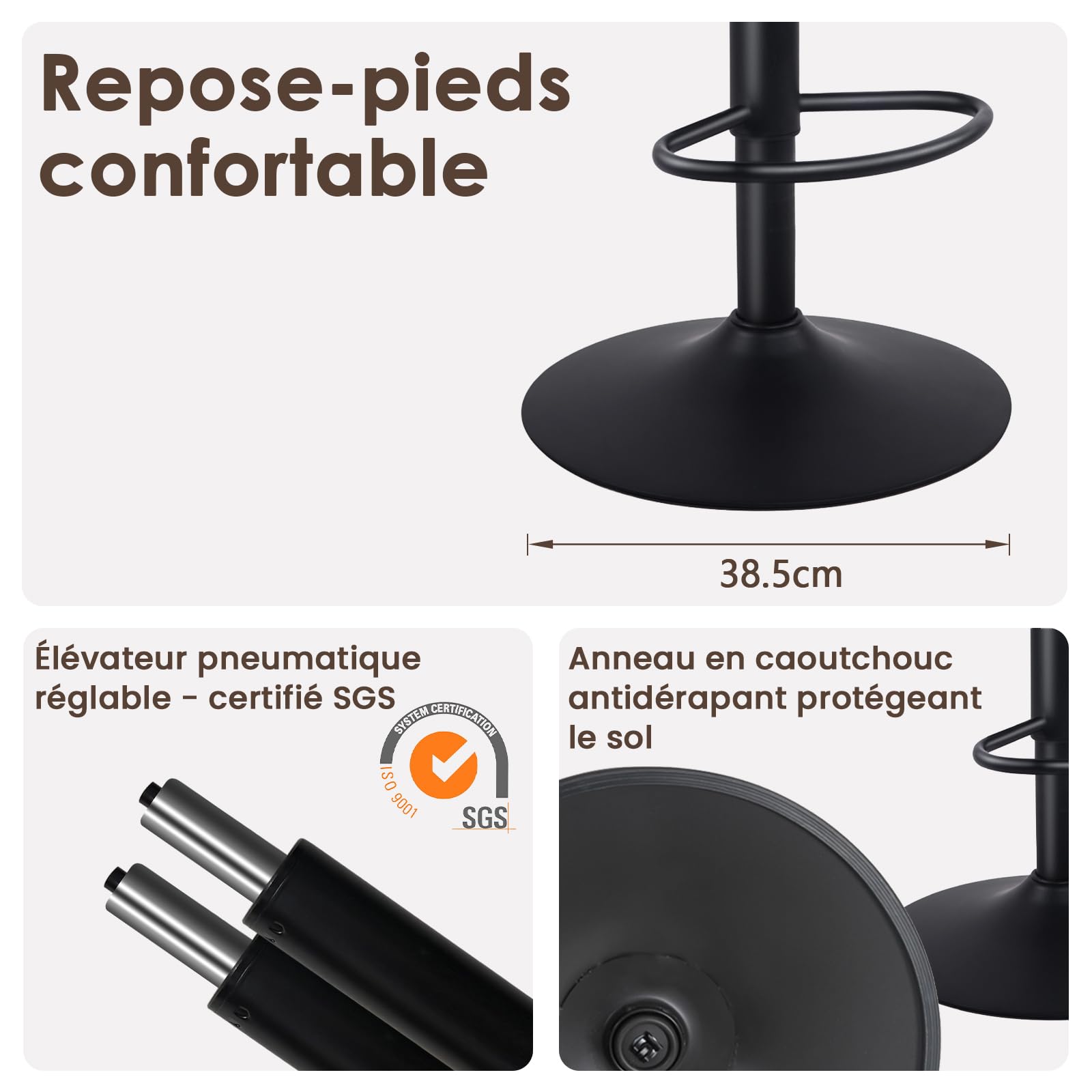 Kidol & Shellder Taburetes de Bar Juego de 2 de Madera Maciza Base Metálica Giratoria Ajustable en Altura Fácil de Montar Moderna Encimera de Cocina Industrial…