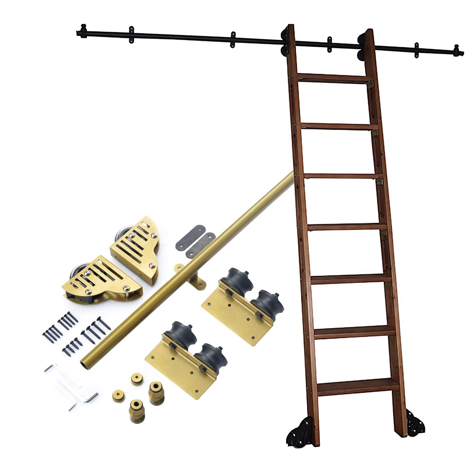 LWJSOCP Full Set Library Ladder Handware Kit Rolling Ladder Track Rail for Loft Office, Library Sliding Ladder Hardware Track Kit 3.3-24ft Track/Rail (No Ladder), Slide Roller System(19.7ft/600cm Tr