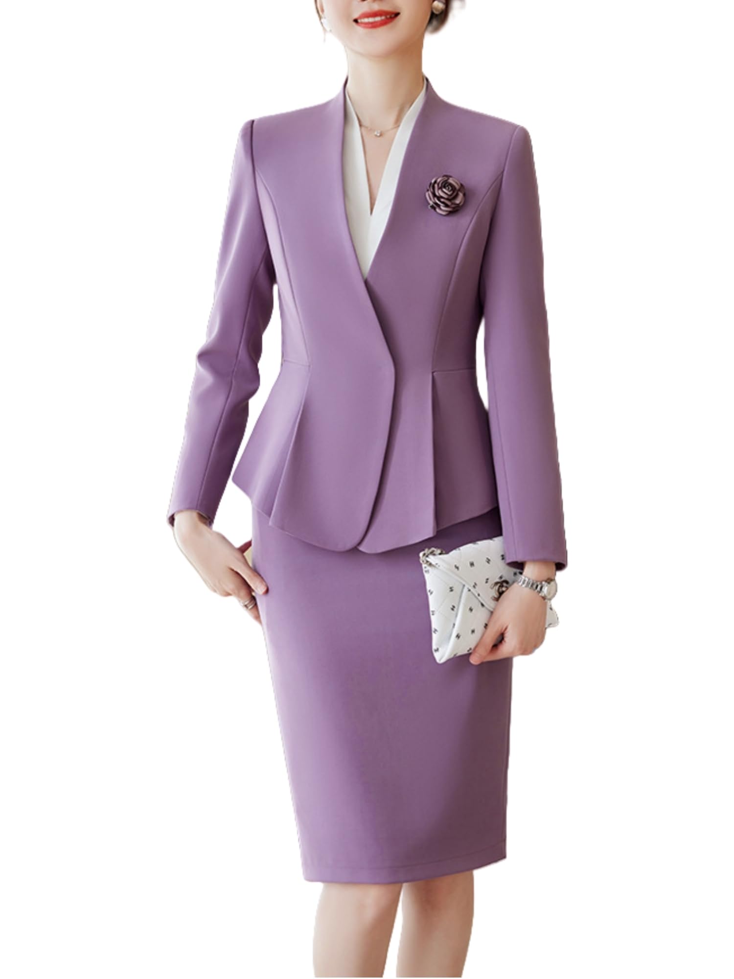 Womens 2 Piece Suit Skirt Set Business Casual Long Sleeve Jacket Blazer and Pencil Skirt