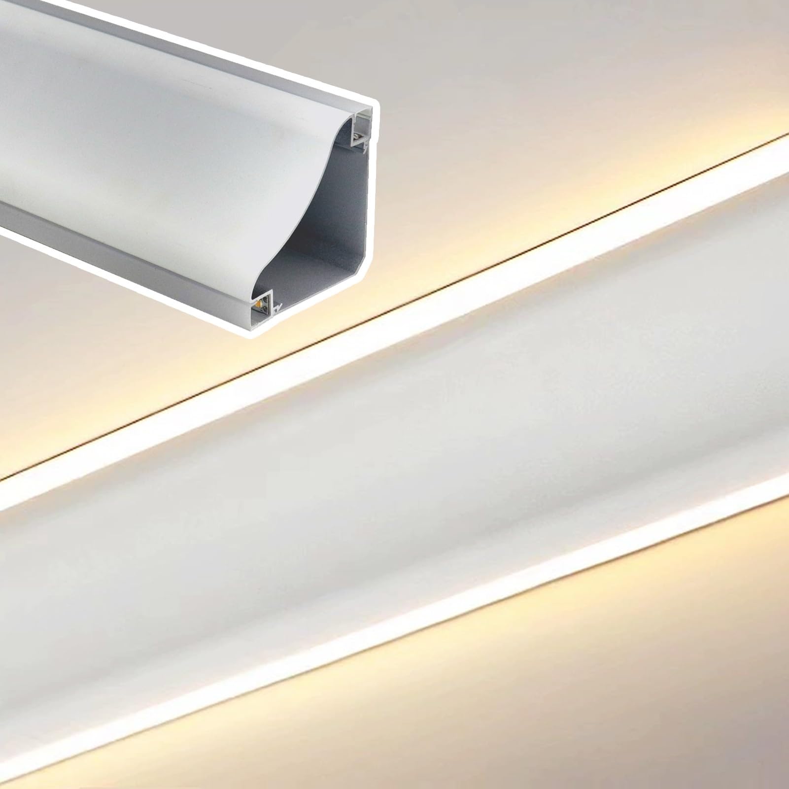Deckenprofil mit LED-Diffusor ohne Spot, doppelte Aluminium-Lichtleiste, indirektes Beleuchtungsprofil für Trockenbauwände (3 m [9,8 ft])