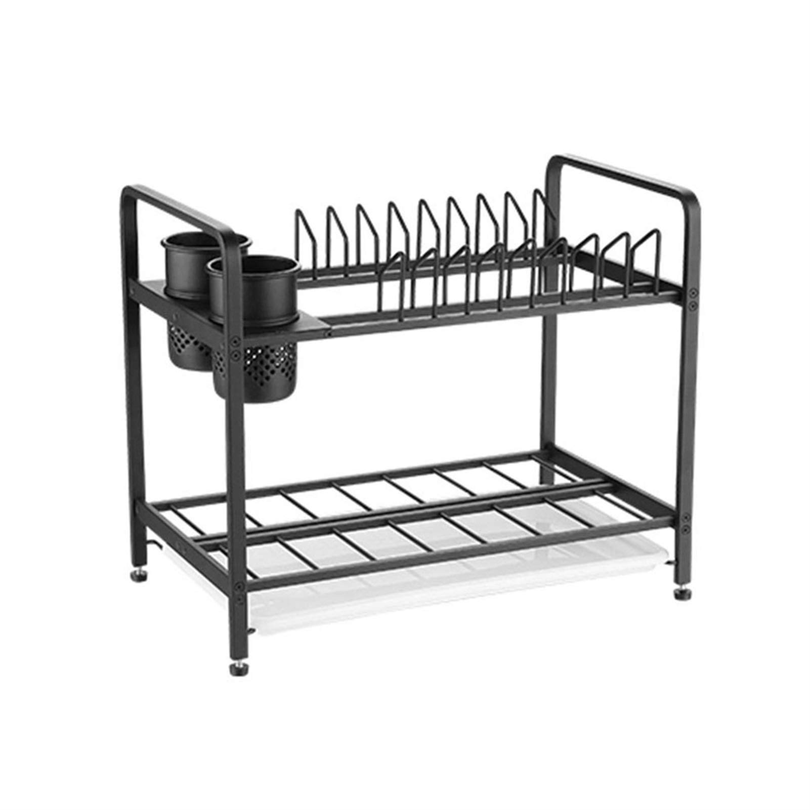 XYIANG Utensil Holders Housewares 2-Tier Dish Drainer, 43.5 Cm - Shallow Space Aluminum Dish Rack Kitchen Rack Double Bowl Rack Drain Rack Kitchen Supplies Storage Drain Shelf