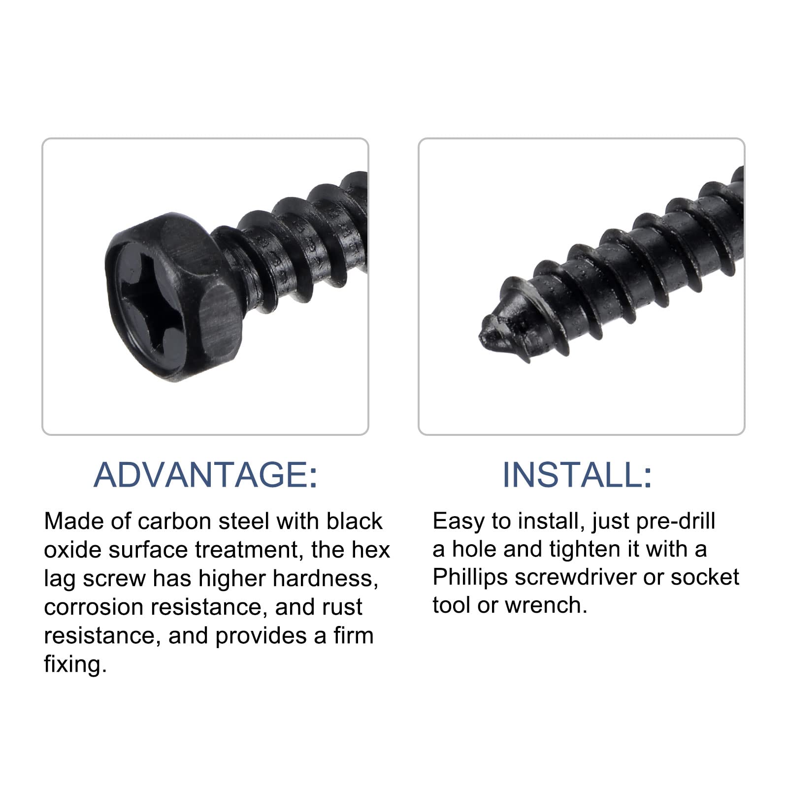 METALLIXITY Hex Lag Screws (1/4" x 2")10Pcs, Carbon Steel Phillips Self-Tapping Wood Bolts - for Household Applications - Image 4