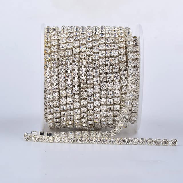 SS6 SS8 SS12 SS18 szycie złotego szkła kryształowego kryształu kubek naszyjnik gęstość pazurów strass banding do majsterkowiczów, srebrny, przezroczysty kamień, SS28 10 jardów
