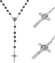 Terço Hematita 6mm Inox São Bento Corrente Masculina Terço Masculino Corrente São Bento 70cm