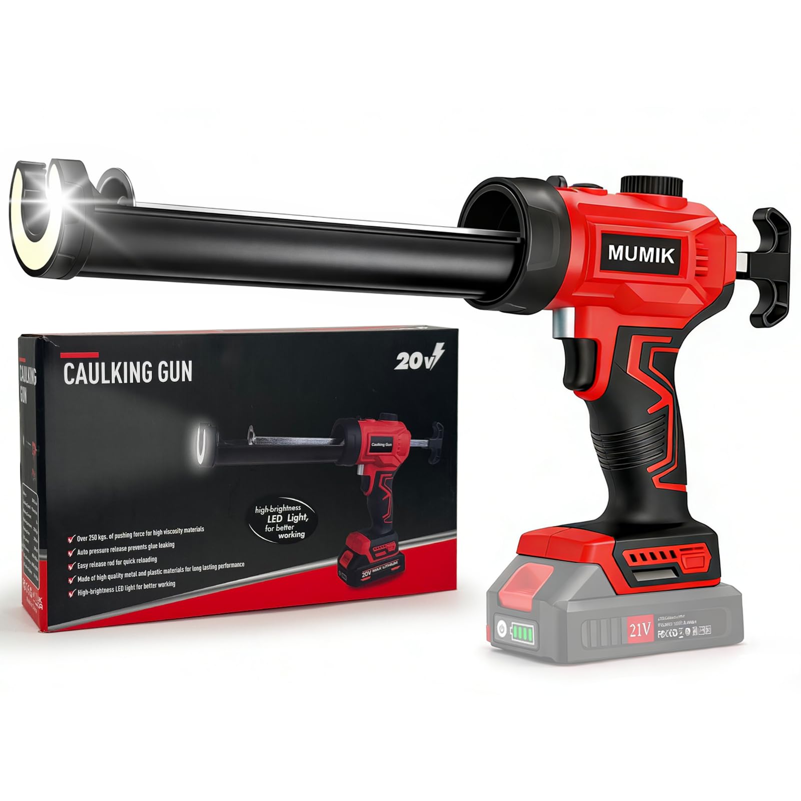 Pistolet Silicone Electrique, Pistolet a Cartouche Electrique Compatible Makita Batteries 18-21V, Variateur de Vitesse Progressif, Lumière LED, Pistolet à Silicone Sans Fil pour Cartouches 300ml