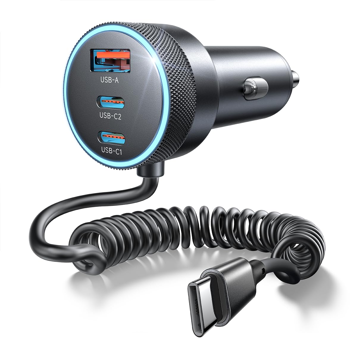 LISEN 90W USB C Auto Ladegerät Zigarettenanzünder, mit PD 45W USB C Spiralkabel, Hält den Auto Deko Innenraum ordentlich, Ideal zum Schnellladen 4 Geräten, für iPhone 17 Pro Max, MacBook Neo, Android