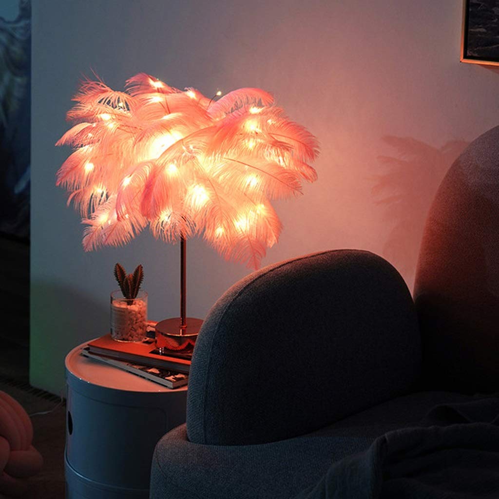 Lámparas de Mesa Lampara mesita noche Pluma púrpura de la lámpara lámpara de mesa de noche for el dormitorio niños de la lámpara cumpleaños de la boda de la vendimia de Deco luz del escritorio de meta