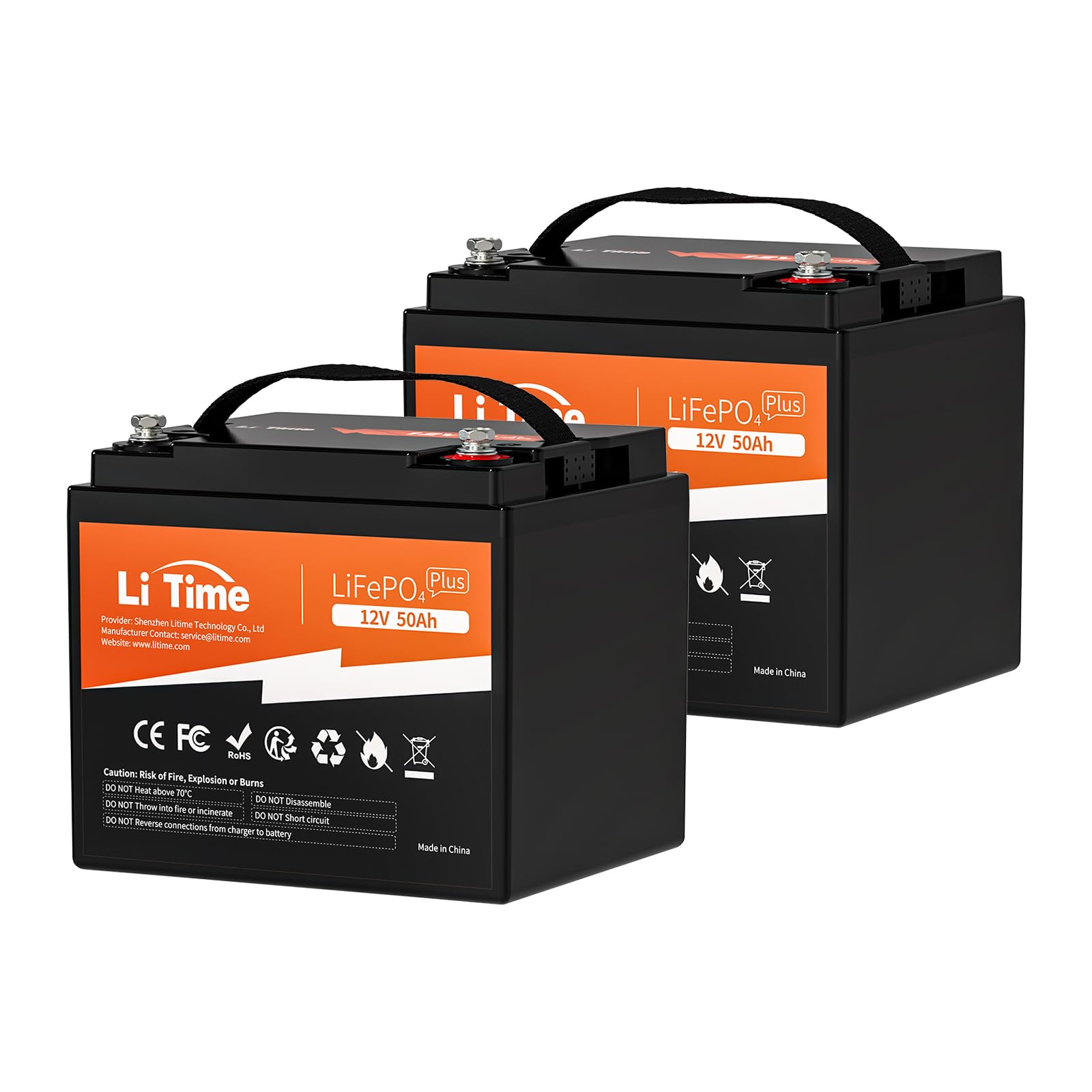 Litime 12V 50Ah LiFePO4 Trolling Motor Battery for Marine RV Solar - 2Pack