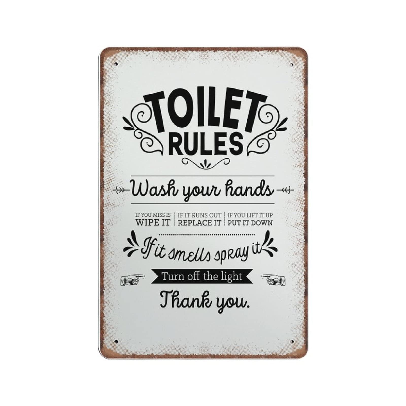 rayprint Bathroom Rules Decor Tin Signs Toilet Rules Sign Vintage Poster Metal Iron Painting Plaque Wall Decor Bar Club Novelty Funny Kitchen Retro Parlor Garage Gifts for mom Dad, 20X30cm