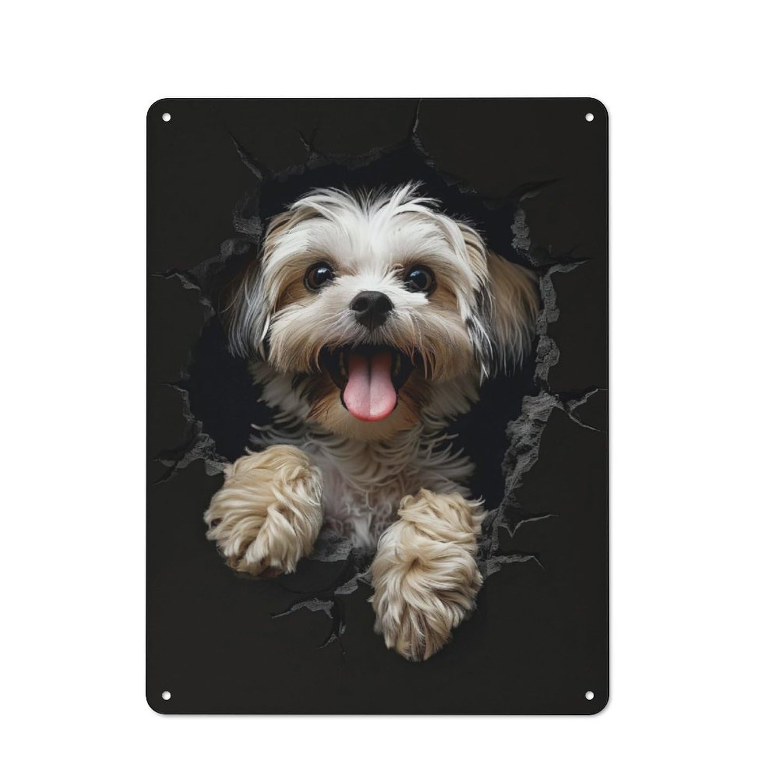 Character Decorative Tin Plaque 40x30cm Featuring Lhasa Apso Dog, Small Space Decor for Bedroom, Kitchen, Office Or Living Room