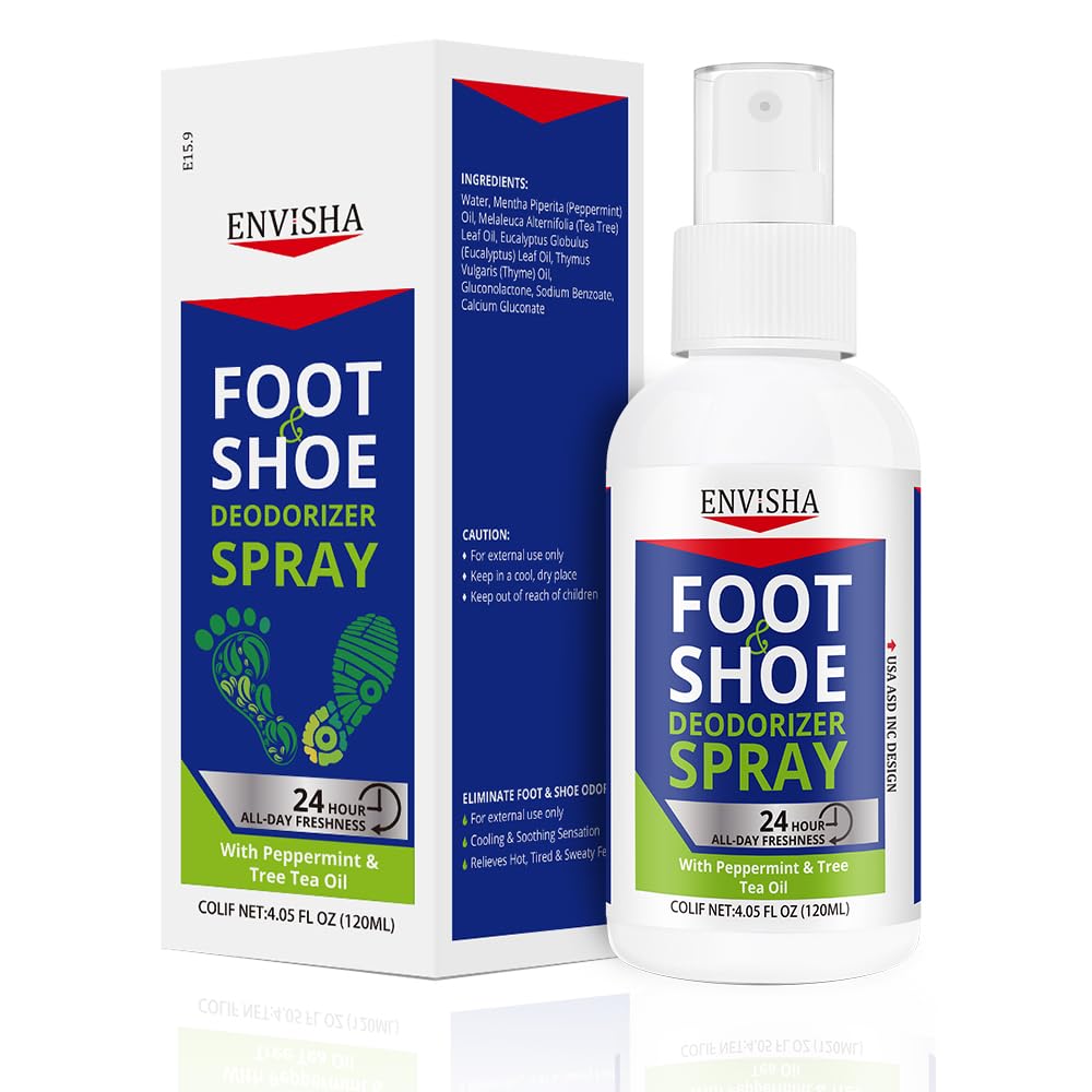 ENVISHAShoe Deodorizer and Foot Spray, Natural Odor Eliminator for Feet, Shoes, and Gym Bags with Eucalyptus and Peppermint, for Men and Women