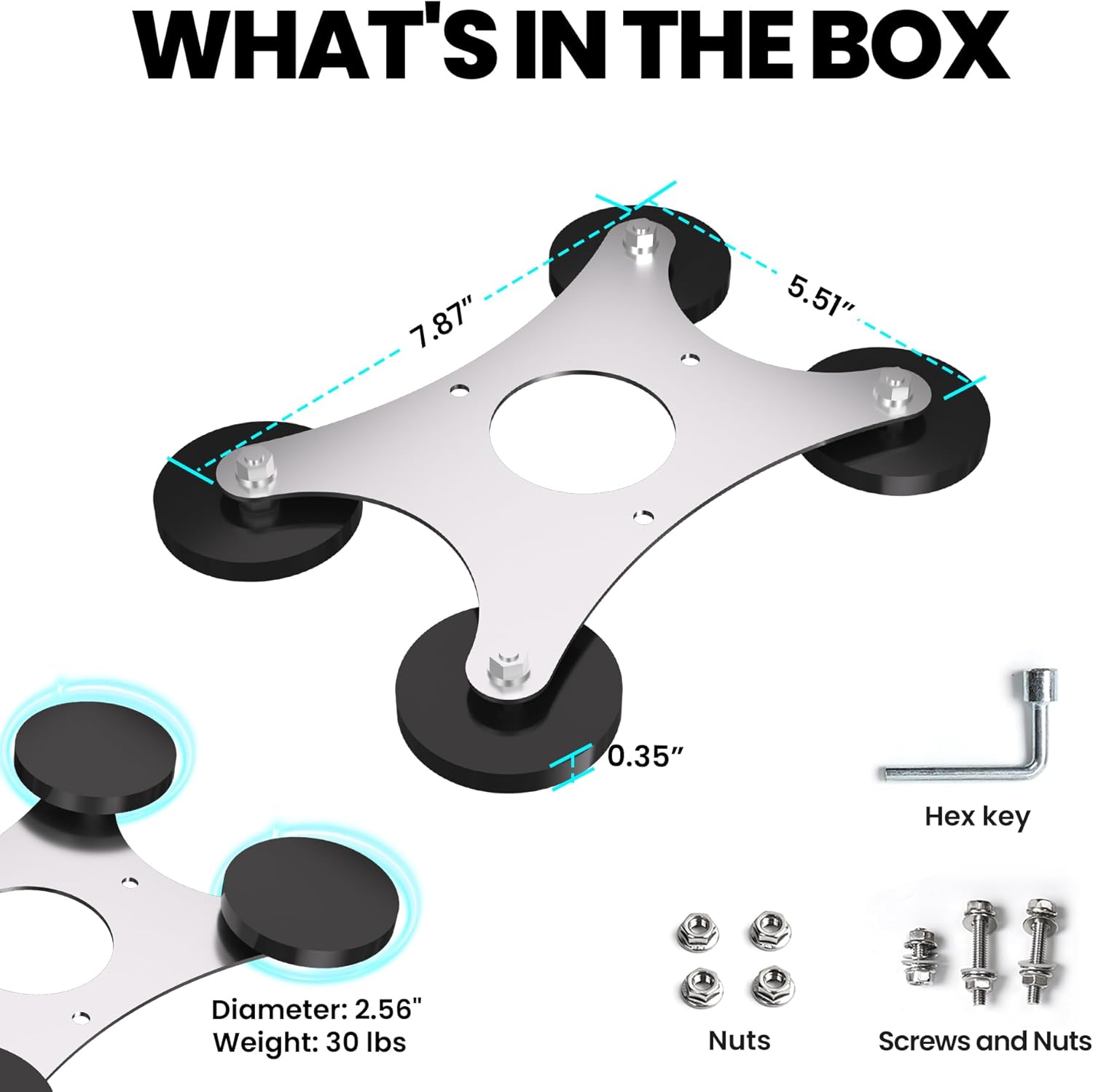 Stainless Steel Mount fit for Starlink Mini - Magnetic Mount Base with 4 Rubber-Coated Magnets & Hex Key, for Car Roof, RV, Truck, Boat Use