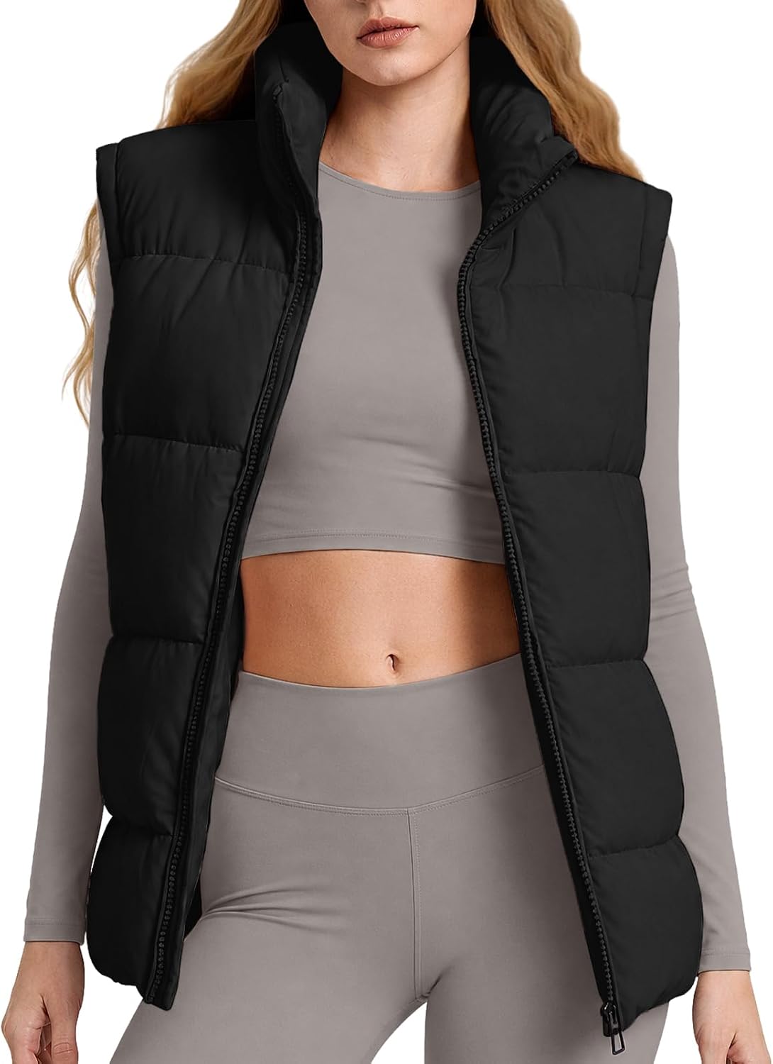 ASPO Womens Puffer Vest Loose fit Sleeveless Quilted Warm Coat