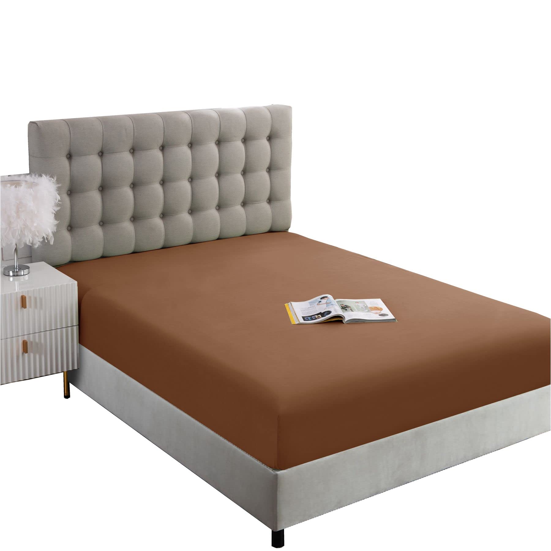 Ghooss Deep Pocket Fitted Sheet,Mocha Full Fitted Sheet Only,Hotel Luxury 1500 Bedding - Wrinkle, Fade and Stain Resistant-1 Pack,Mocha,Full