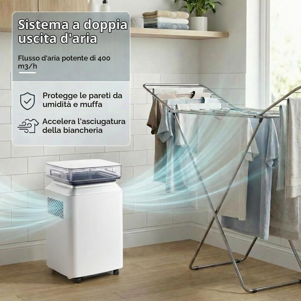 Deumidificatore Elettrico Casa Antimuffa: 80L/Giorno ad Alta Capacità con Pompa Controllo Intelligente dell’Umidità Sicurezza Bambini Ideale per Casa Ufficio Cantina Grandi Ambienti