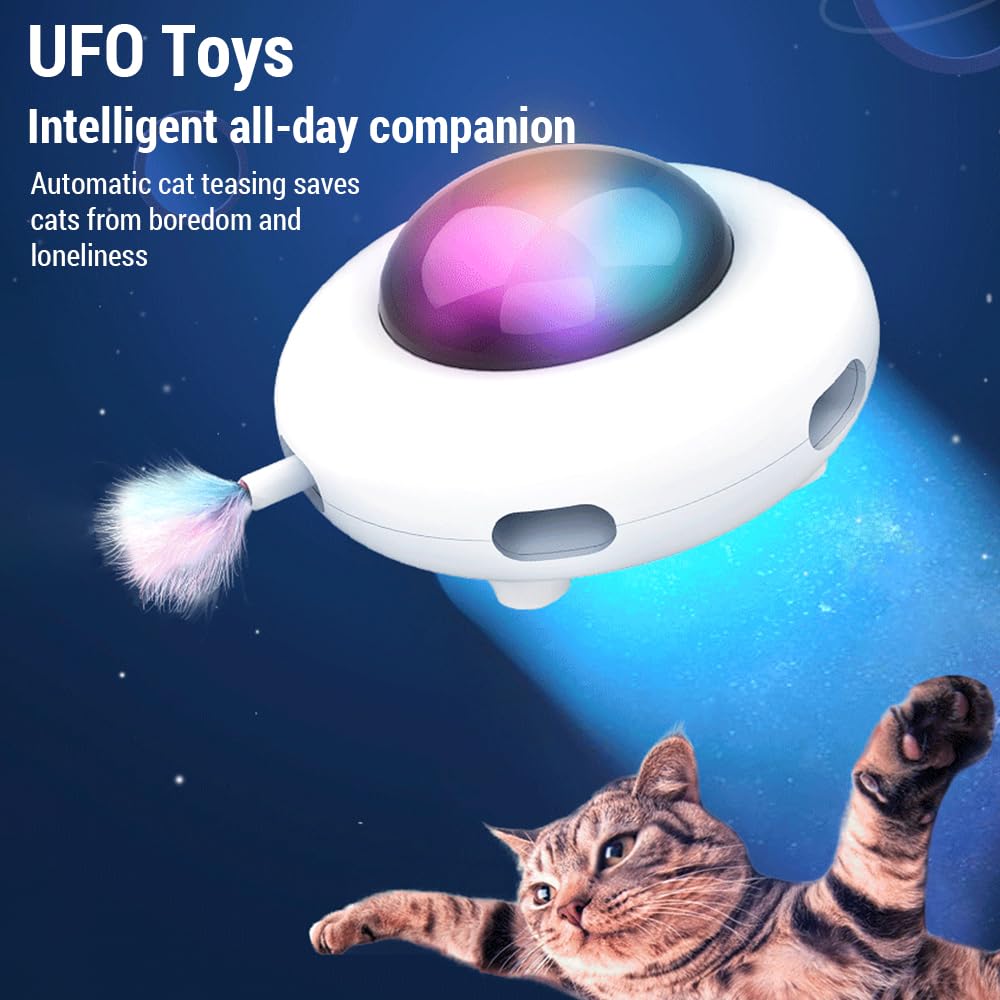 Qcwwy Jouets Interactifs UFO pour Chat, Automatique Intelligent 3 Modes, Soucoupe Volante électrique Intelligente par gravité, Fournitures pour Animaux de Compagnie, Jouet d'exercice,