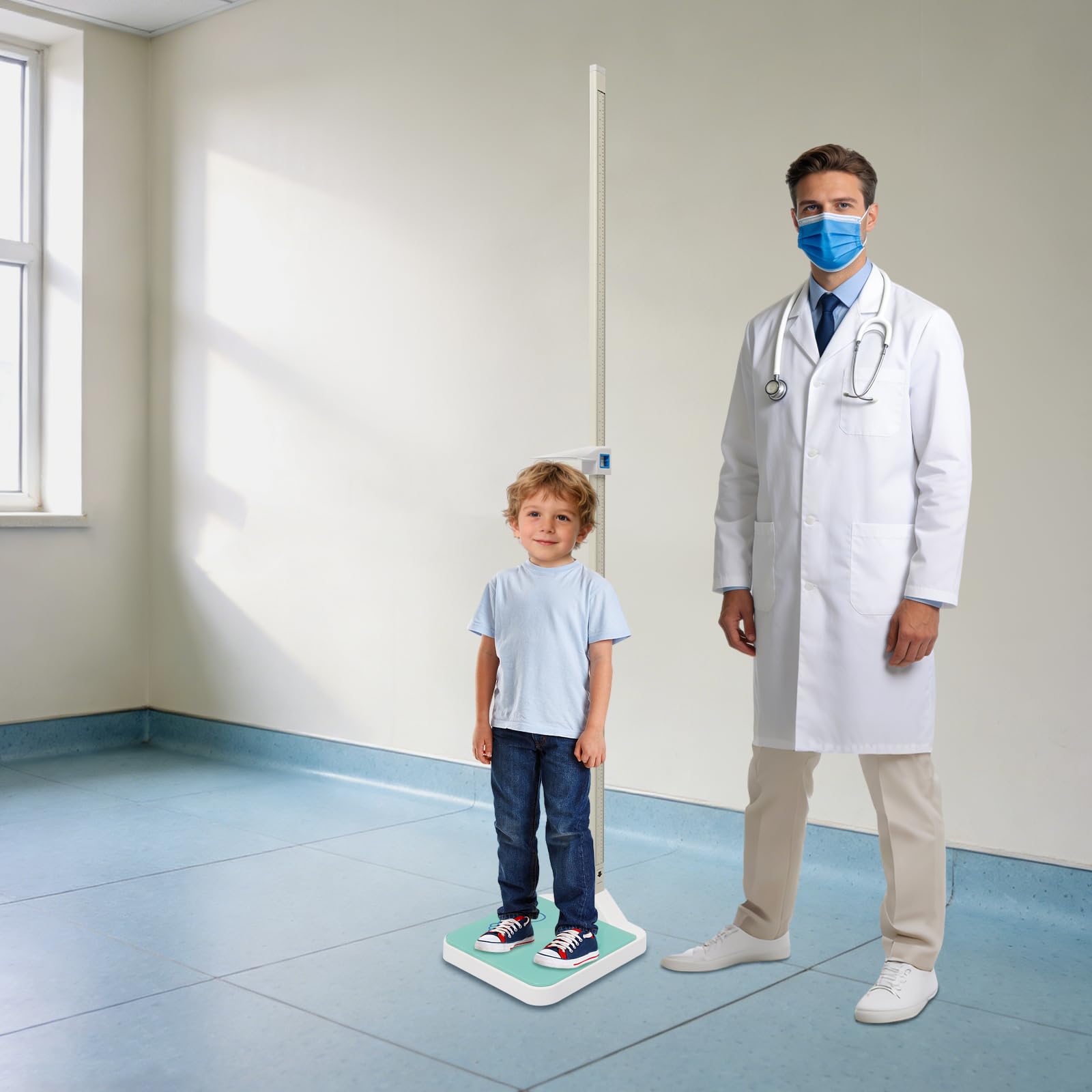 Stadiometro medico digitale, bilancia pesapersone con misurazione, indicatore LED e funzione vocale, 3-180 kg, 10-220 cm, divisione 0,05 kg, precisione 0,1 cm, per cliniche, palestre, scuole