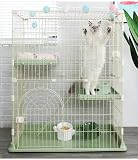 牧小苫＼ｍｓｍｒ キャットケージ 2段 幅76×奥行50.5×高さ89cm 猫用ケージ トレー付き 棚板・はしご付き 室内用 大型扉 組立簡単 グリーン
