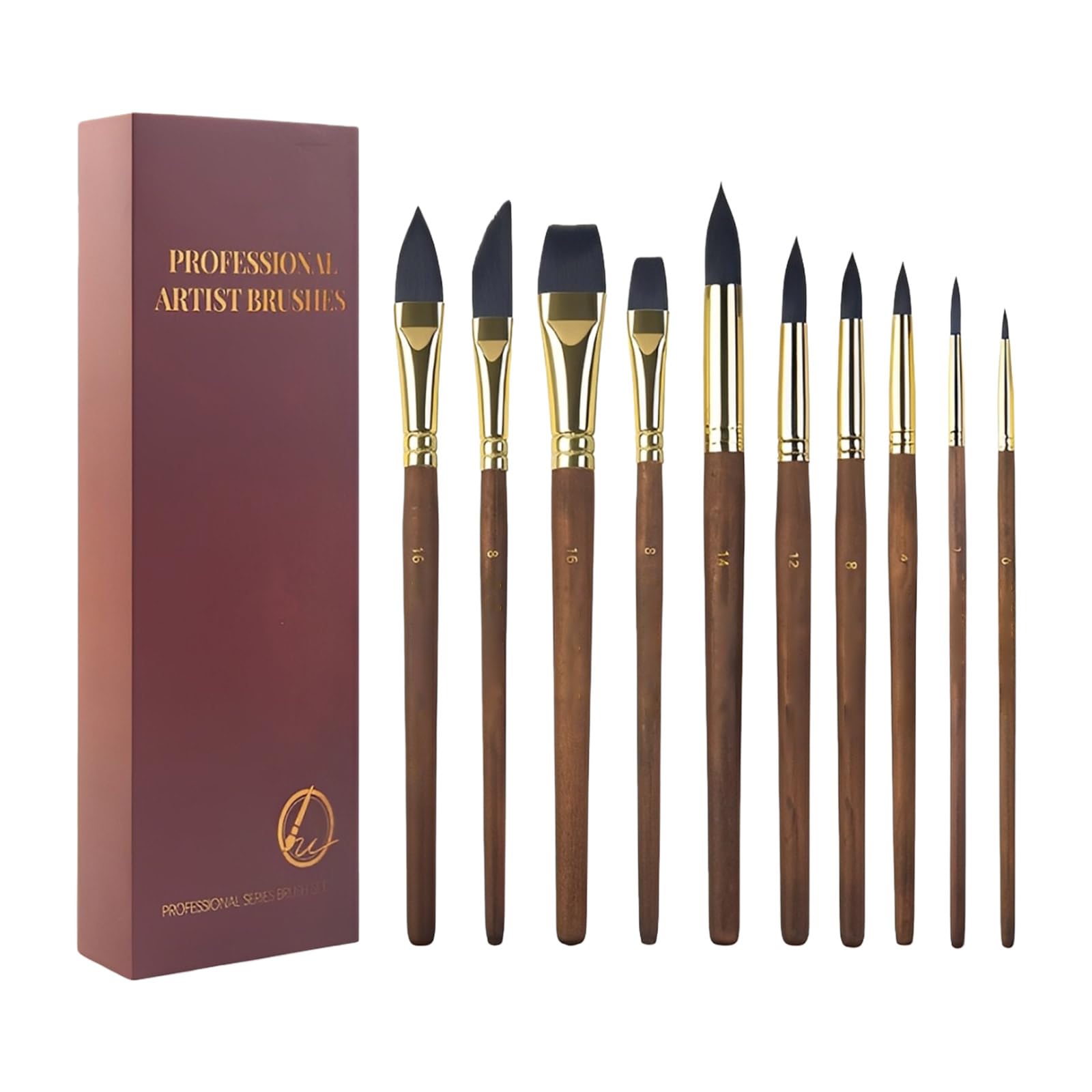 10Pcs Wooden Handle Watercolor Brush Synthetic Bristles Paint Brush Artist Painting Tool for Sketching Art Illustrations Set