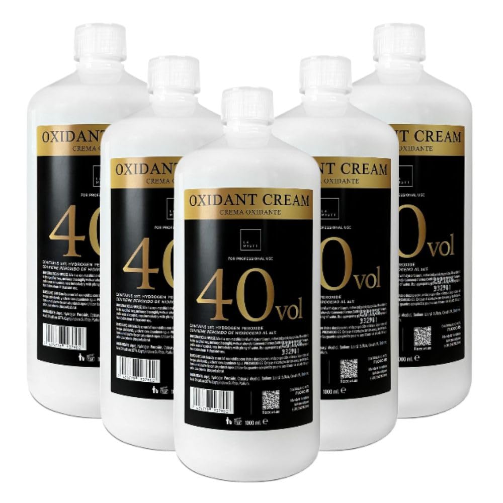 Crema Oxigenada 40 Vol (12%) para Tintes | 5 Botellas de 1 Litro | Decolorante Pelo Profesional