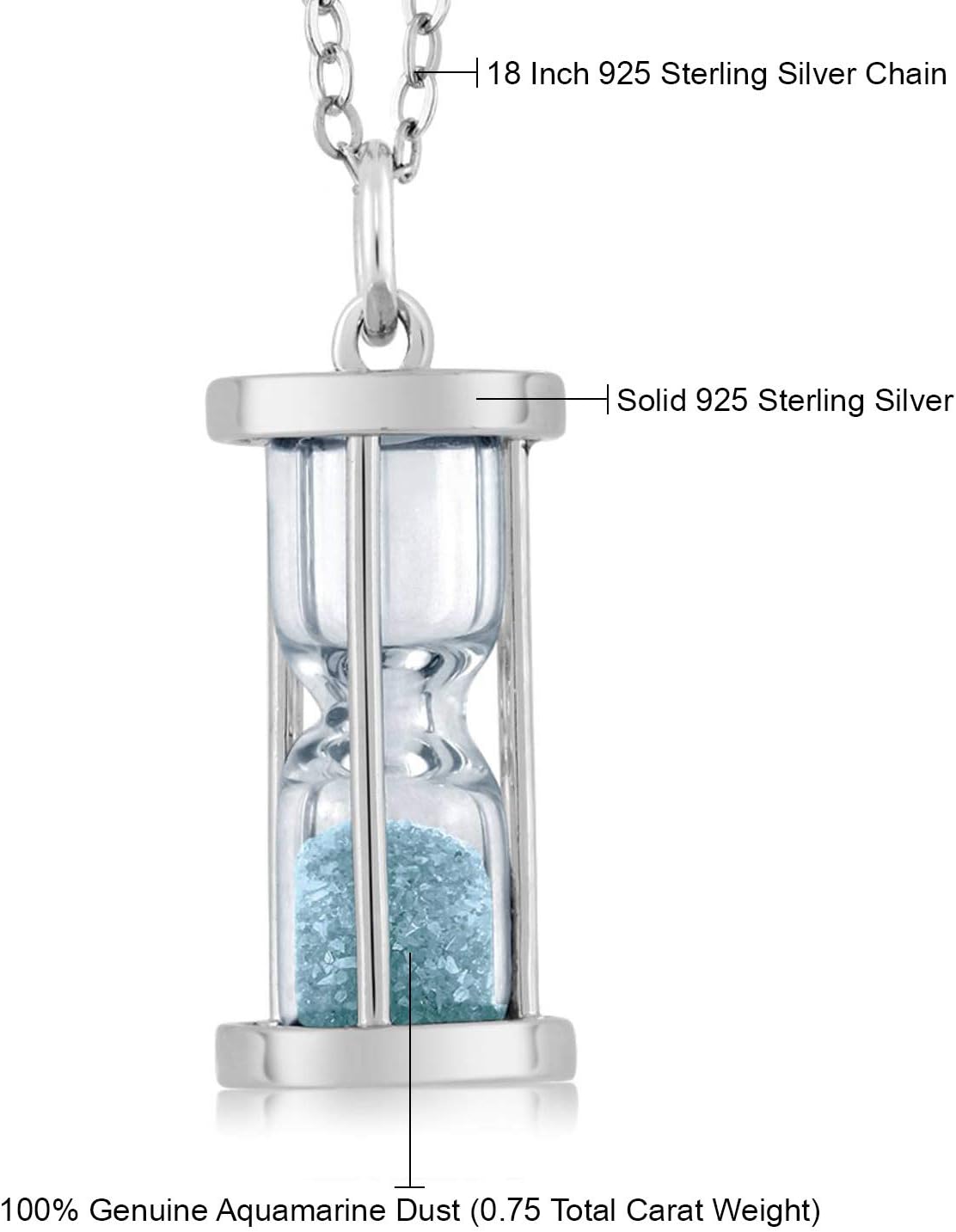 Gem Stone King 3/4 Cttw Diamond and Gemstone Birthstone Dust Hourglass Pendant Necklace For Women In 925 Sterling Silver | With 18 Inch Silver Chain