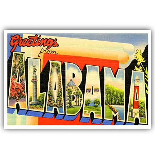 GREETINGS FROM ALABAMA vintage reprint postcard set of 20 identical postcards. Large letter US state name post card pack (ca. 1930's-1940's). Made in