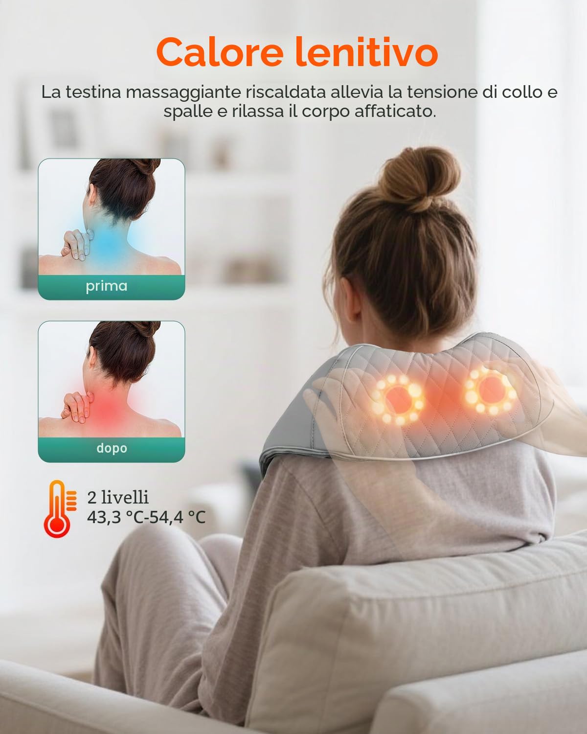 Snailax Massaggiatore cervicale wireless con funzione riscaldante, 4D-Shiatsu con funzione di impastamento, massaggiatore per collo, spalle e schiena, regali per uomini/donne