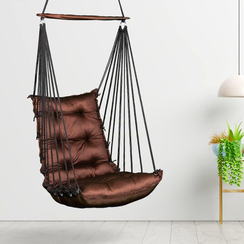 Swingzy Made in India Soft Velvet Hanging Swing for Adults/Jhula for Adults, Swing for Indoor, Outdoor/Swing for Home/Hanging Jhula Chair - (52x50x150 Cms, Brown)-image-41