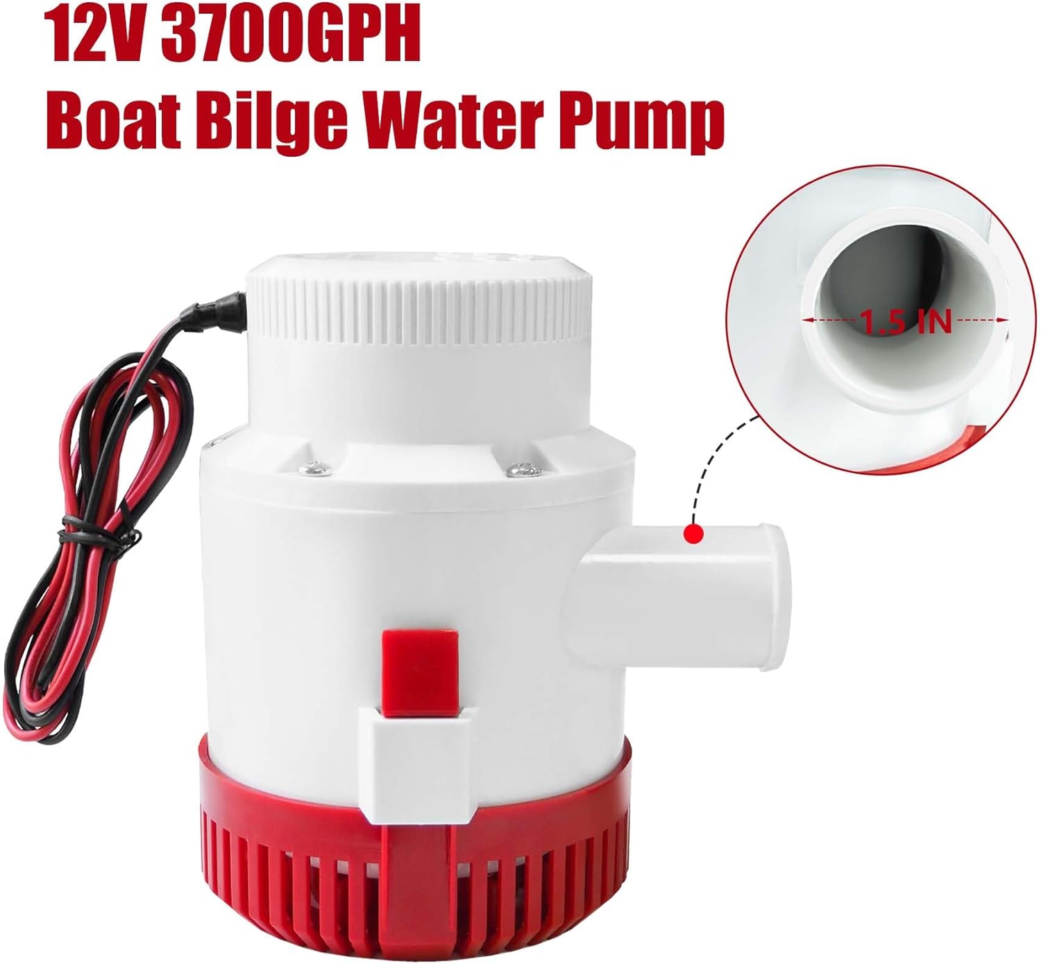 3700 GPH Bilge Pumps for Boats,12V Submersible Marine Bilge Pump with 1-1/2" Outlet Plumbing Non Automatic for Marine, Boat, Yacht