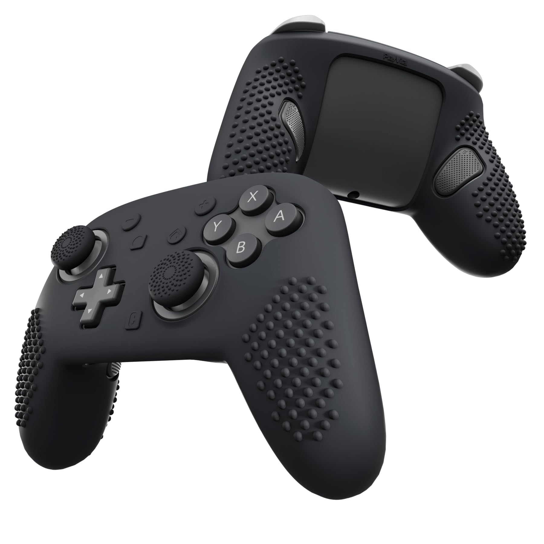 PlayVital Cover per Nintendo Switch 2 Pro Controller, Custodia Silicone Protettiva Antiscivolo per Switch 2 Pro con Copri Tasti Posteriori, Gommini e Adesivi, 3D Borchiate-Nero