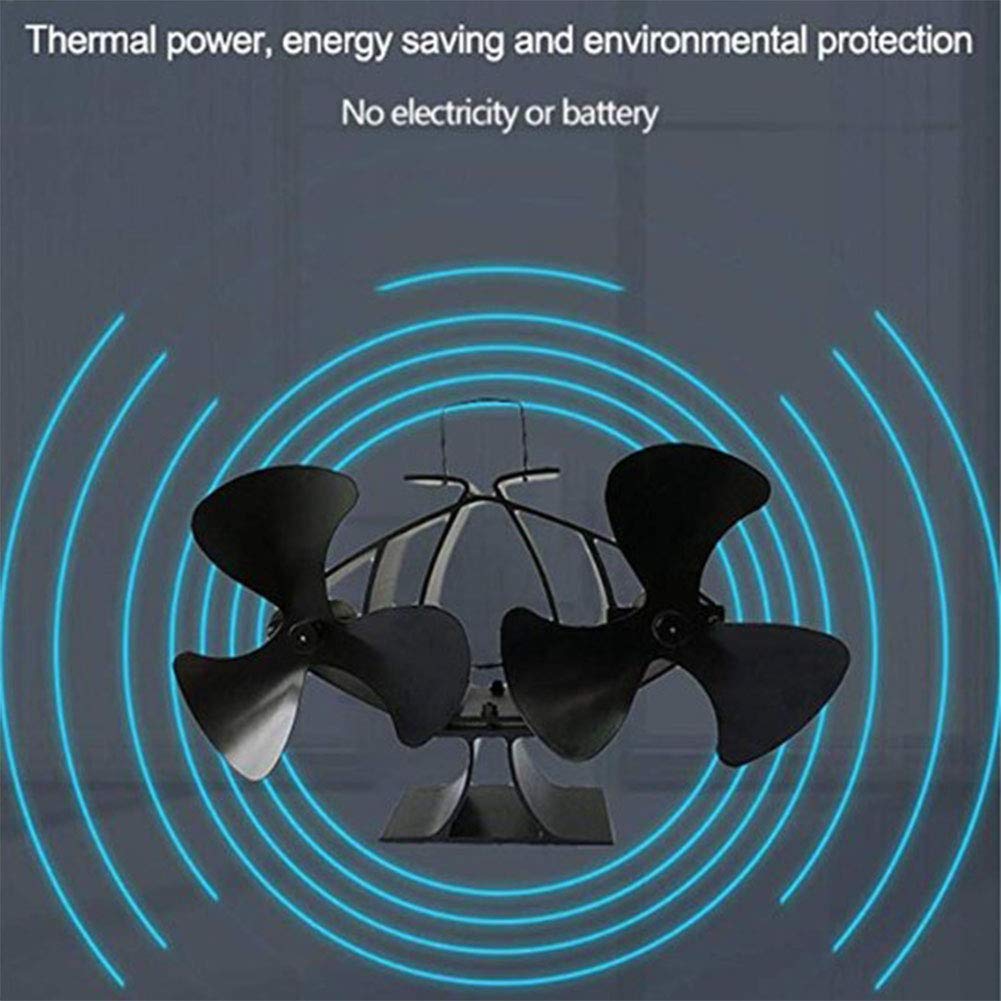Ventilador de Estufa Alimentado Por Calor, Ventilador de Chimenea de 6 Palas Con Motor Doble,Funcionamiento Silencioso de Leña/Leña/Aumento de Chimenea,60-300 ° C
