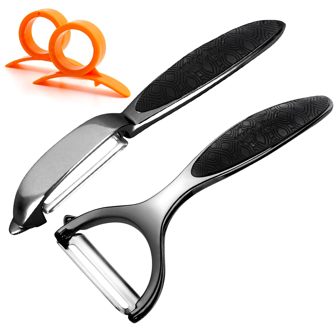 Vegetable Peeler, Potato Peelers for Kitchen Stainless Steel Multi-function Set Fruit Peeler For Kitchen and Household Tools Y & I Shape Swivel Blades with 2 Orange Citrus Peelers