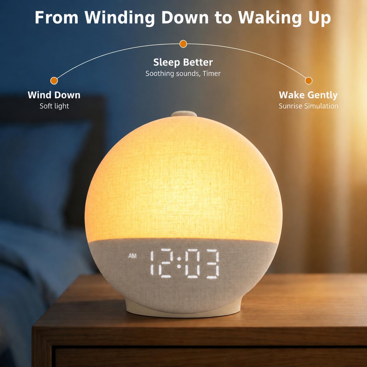 Reloj despertador Sunrise con máquina de sonido, luz natural de despertar con luz nocturna, 30 sonidos de sueño, altavoz Bluetooth, reloj despertador de máquina de ruido blanco para