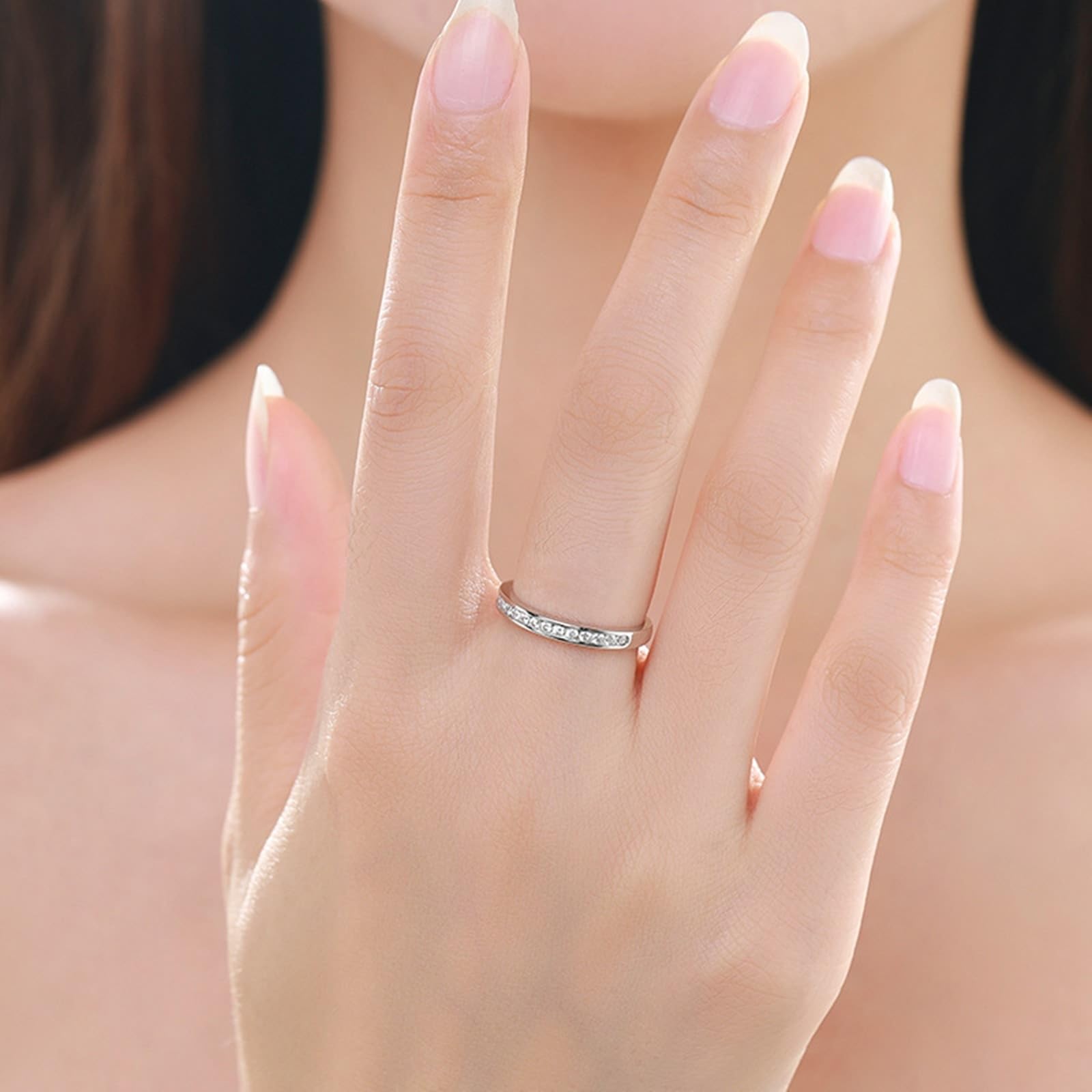 Anillo de oro blanco para parejas de 9 K/14 K/18 K, joyas de oro auténtico, anillo apilable clásico de boda con diamante, anillo solitario Au 375/585/750, oro blanco, talla 47-65
