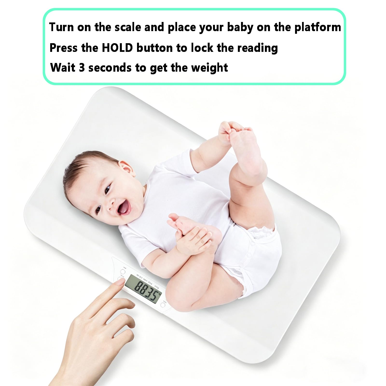Bilancia digitale per bambini, fino a 30 kg/5 g, con funzione di supporto, per neonati, animali domestici, bambini e 4 unità, display a LED