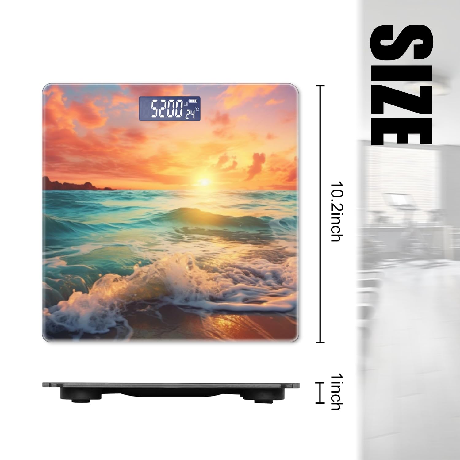 Digital Scale for Body Weight Highly Precision Bathroom Weight Scale 400 lbs with Backlit Display Personalized Scale for Home-Beautiful Sunset Over The Ocean with Waves Crashing On The Shore