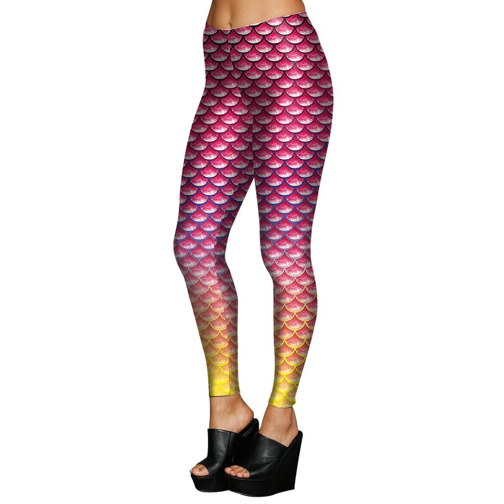 BASIC HOUSE® Women's Mermaid Fish Scale Printing Full Length Leggings Yoga Pants
