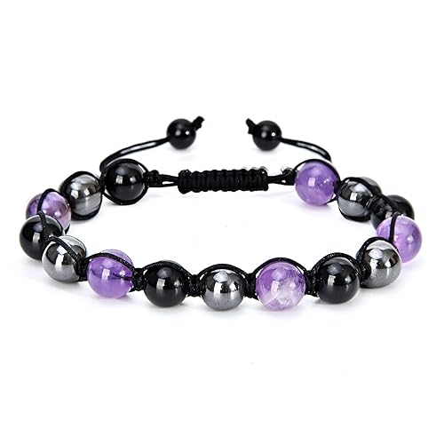 Triple Protection Crystal Bracelet for Women Amethyst Black Obsidian Hematite Crystal Beaded Bracelets Handmade Jewelry Healing Calming Anxiety