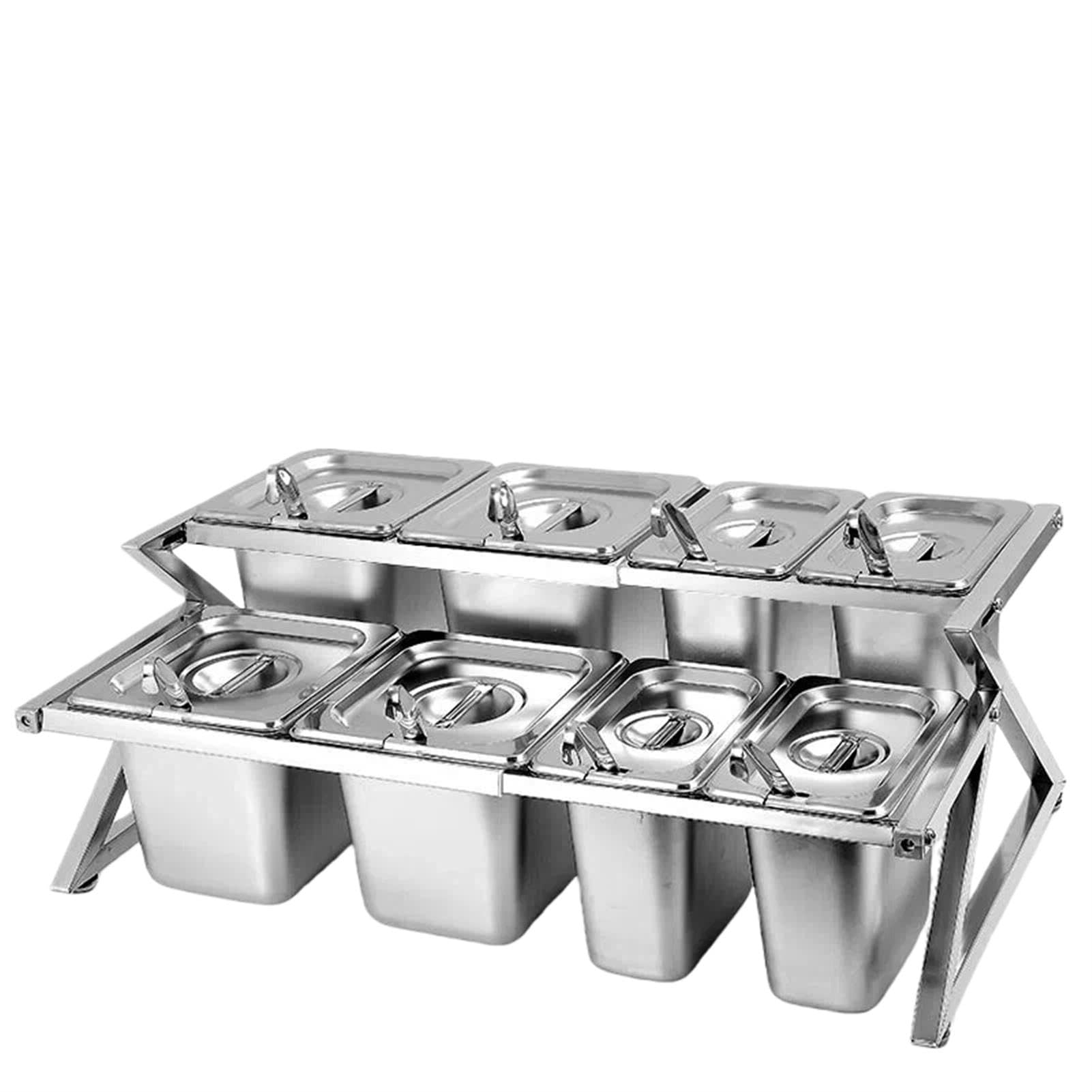Set di contenitori per condimenti regolabili in acciaio inox con coperchi e cucchiai, perfetti per cucina, buffet, cibo e uso domestico, durevoli, eleganti, facili da pulire