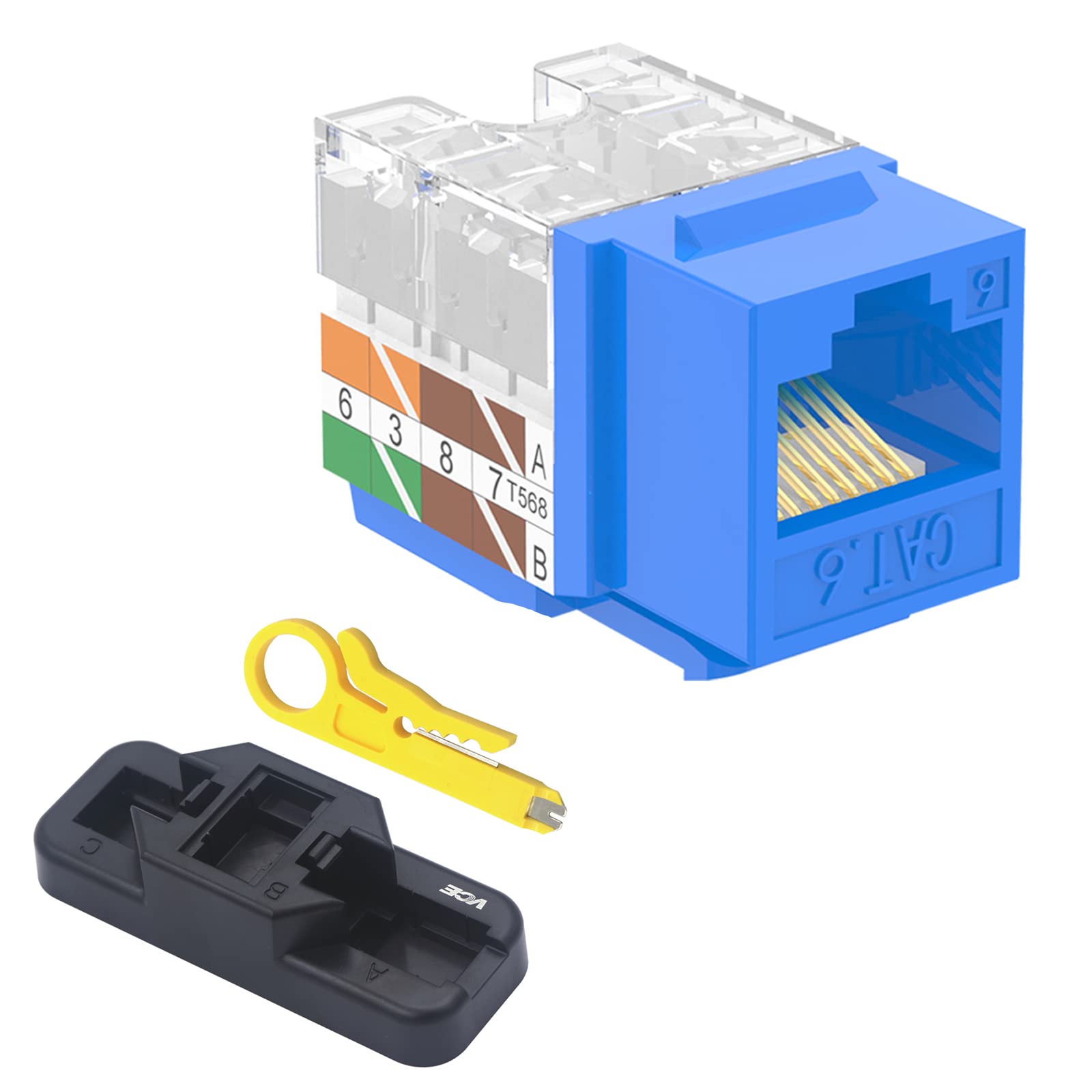 VCE 50 Pack RJ45 Cat6 90-Degree Keystone Jack Insert Ethernet UTP Cat6 Keystone Jacks with Keystone Punch Down Stand Tool and Wire Stripper Cutter