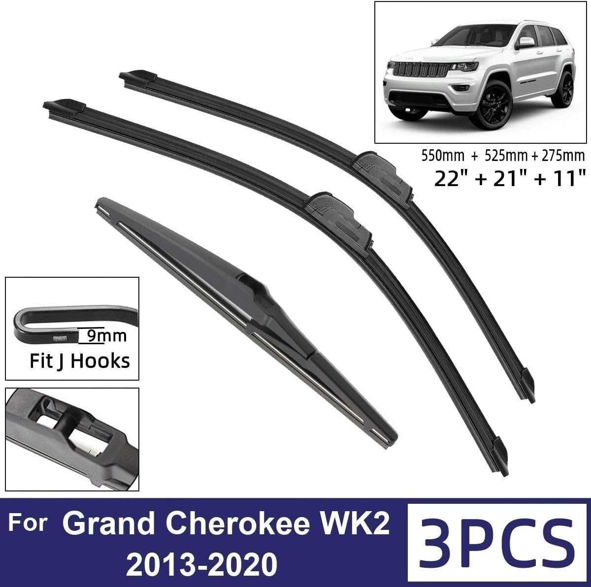 Car Wiper Compatible with Jeep Grand Cherokee WK2 2013-2020 Car Front Rear Wiper Blades Soft Rubber Windscreen Wipers Auto Windshield 22"+21"+11" 2019 (Color : 6 wipers)