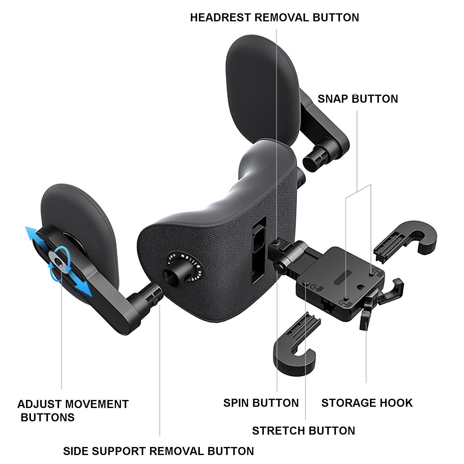 Almohada multifuncional para reposacabezas de coche, soporte lateral para descompresión de cabeza y cuello, comodidad para asiento de coche