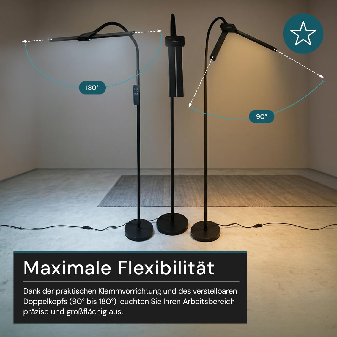 LUXULA LED Stehlampe Schreibtischlampe Doppelkopf Schwarz - Monitor Lampe dimmbar 10 Stufen mit Sensor und Fernbedienung, 5 Farbtemperaturen 3000K-6500K, 18W 1100lm, verstellbar für Büro Homeoffice