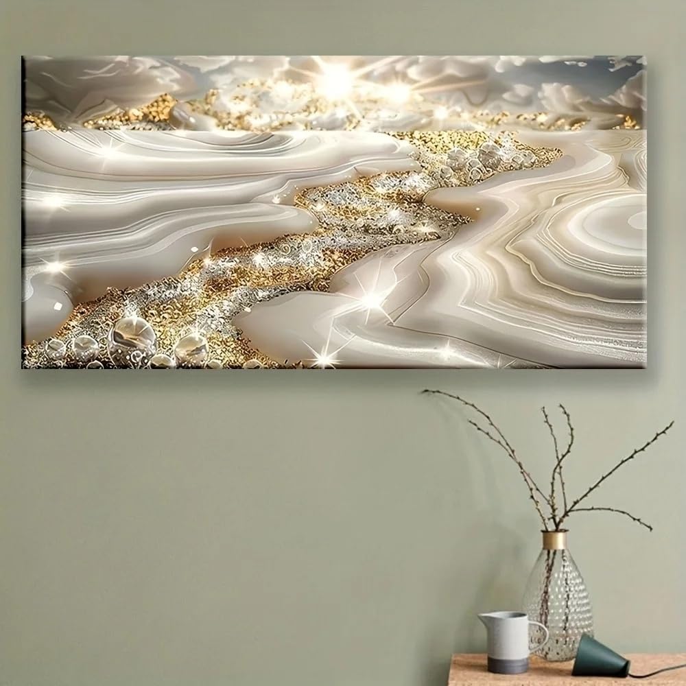 LTjiajuypd Canvas Prints Wall Art Poster White Golden Marble Abstract Painting, For Living Room Office Decor(55X110cm)