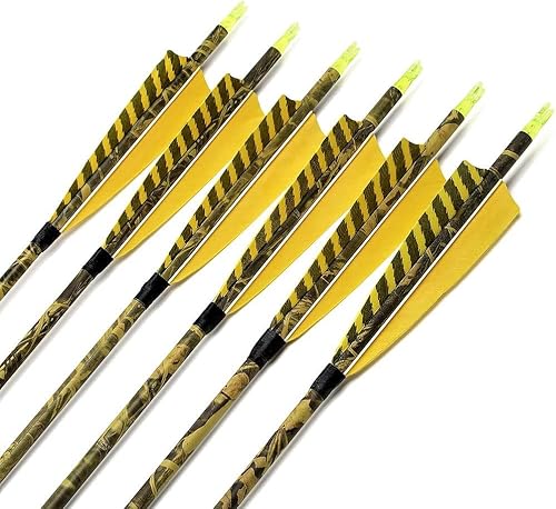 Miniatura 3 de 31Inch Carbon Arrow, Practice Hunting Arrows, Camo Turkey Feather Fletching, Arrows for Compound & Recurve Bow with Removable Tips Adjustable Nocks
