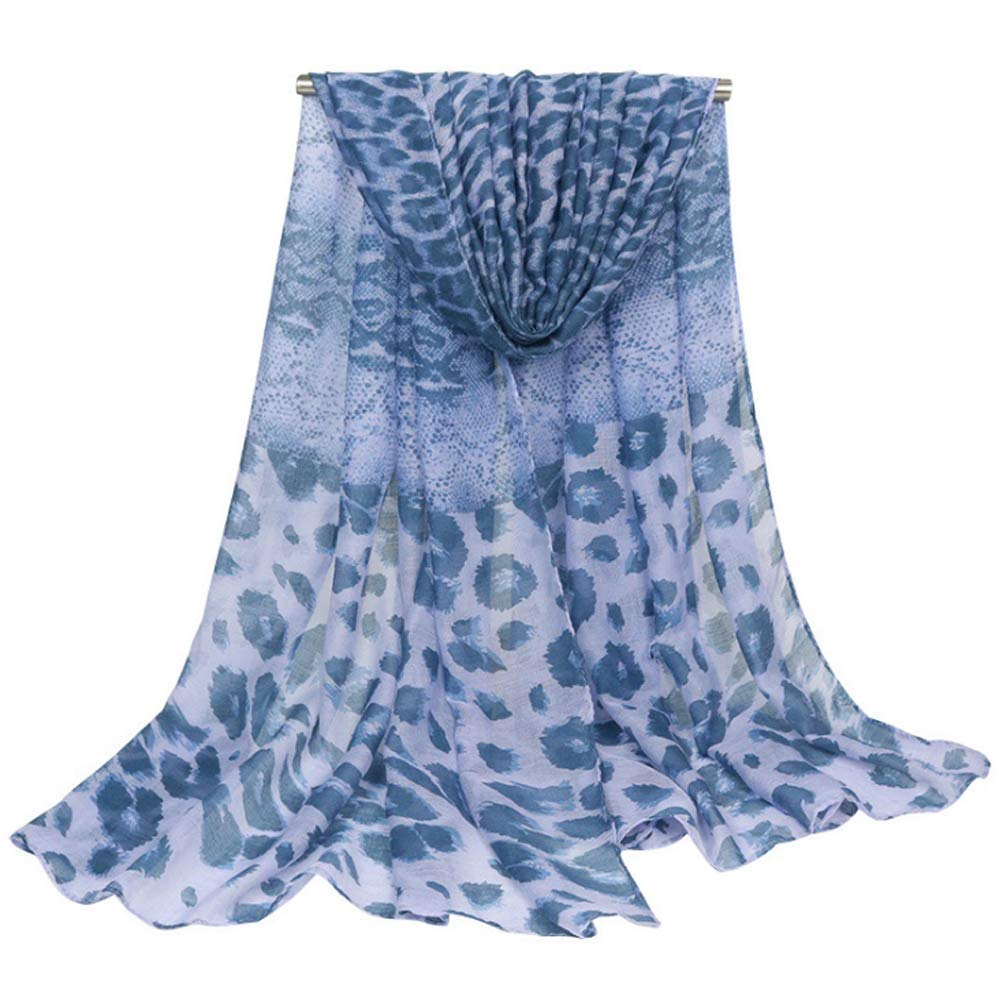 Kaixinroom Women's Blue Sunscreen Voile Shawl Scarves Leopard Print Scarf (Blue)