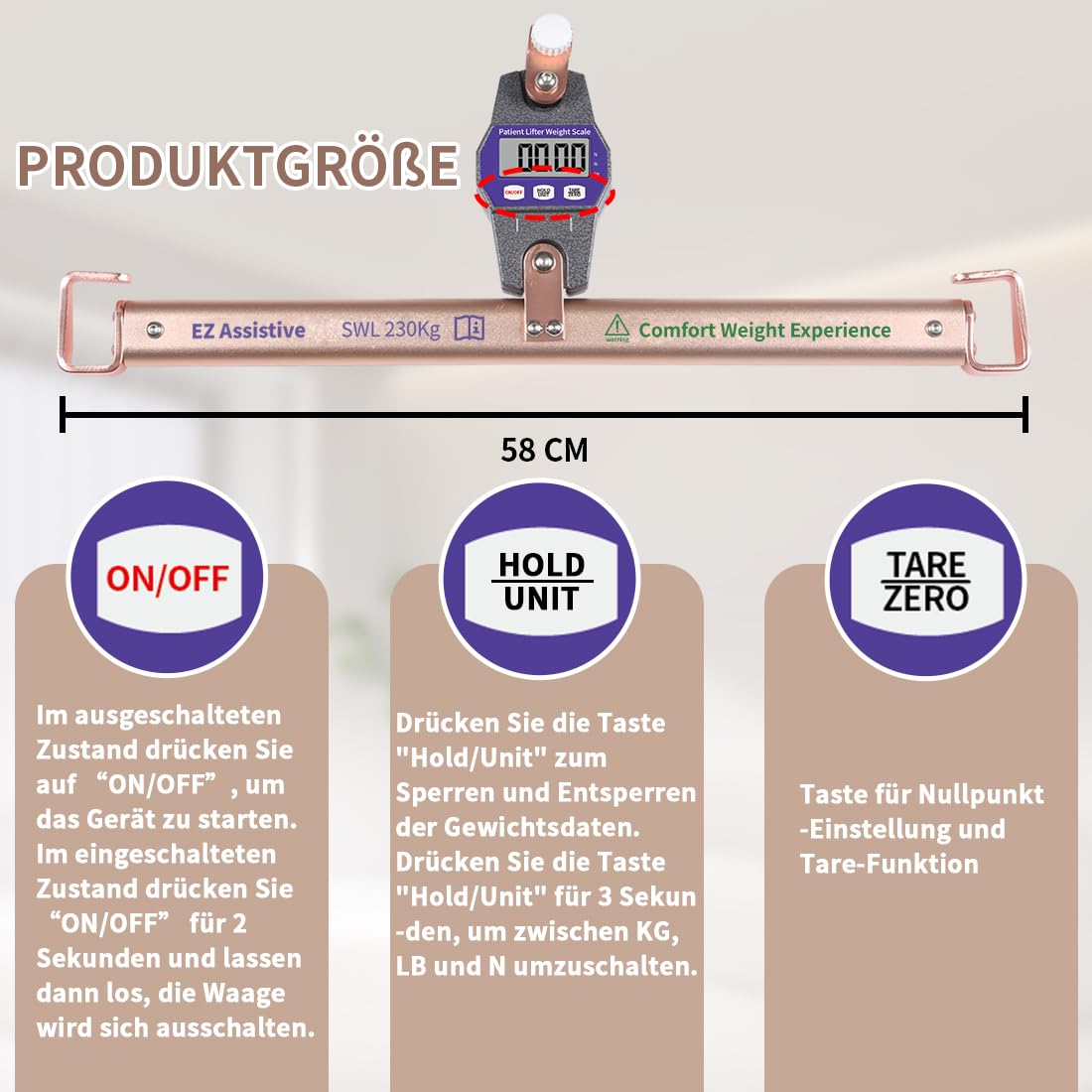 EZ Assistive Lift-Waage, Patientengewichtswaage für Lift, SWL 330 LBS