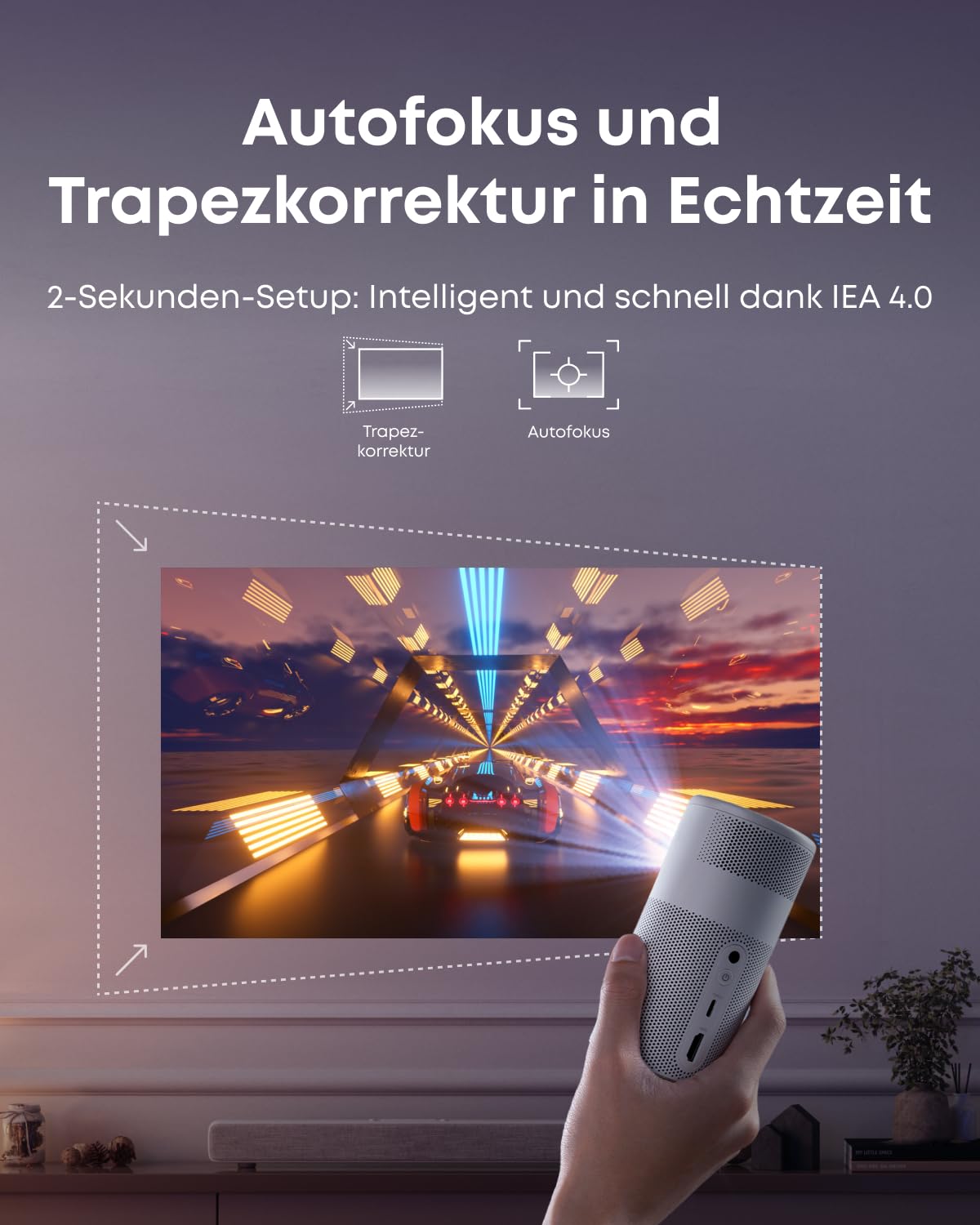 NEBULA Capsule Air Projektor mit Google TV, offiziell Lizenziertes Netflix, 720p Smarter Mini-Beamer mit WLAN & Bluetooth, 2 Stunden Akku, Dolby Digital, ultrakompakt für Flexible Nutzung